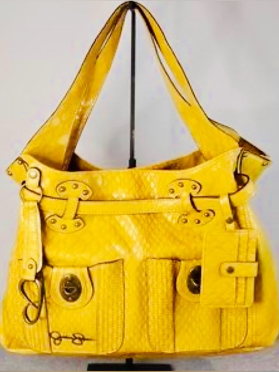 Jessica Simpson Handbags - Jessica Simpson Yellow Textured Bag with Front Pockets and Metal Detai
